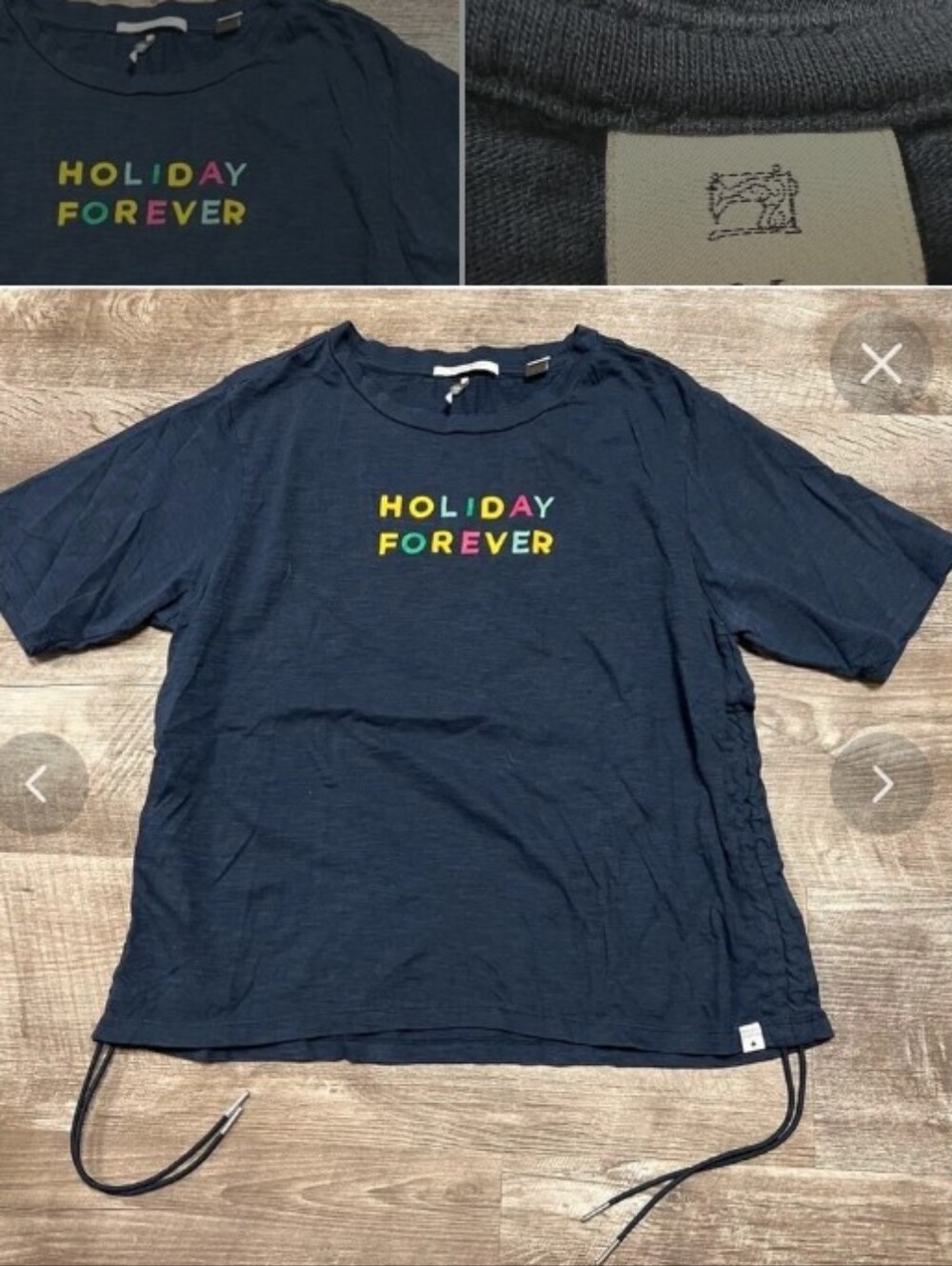 Scotch & Soda Sz Med Navy Tee with Multicolor "HOLIDAY FOREVER" Text